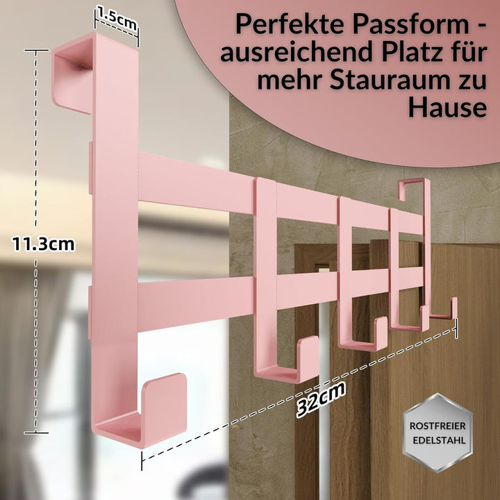 DEKAZIA® Türgarderobe Rosa zum Einhängen - Bunte Türhakenleiste für Kinderzimmer, Garderobenhaken &amp;