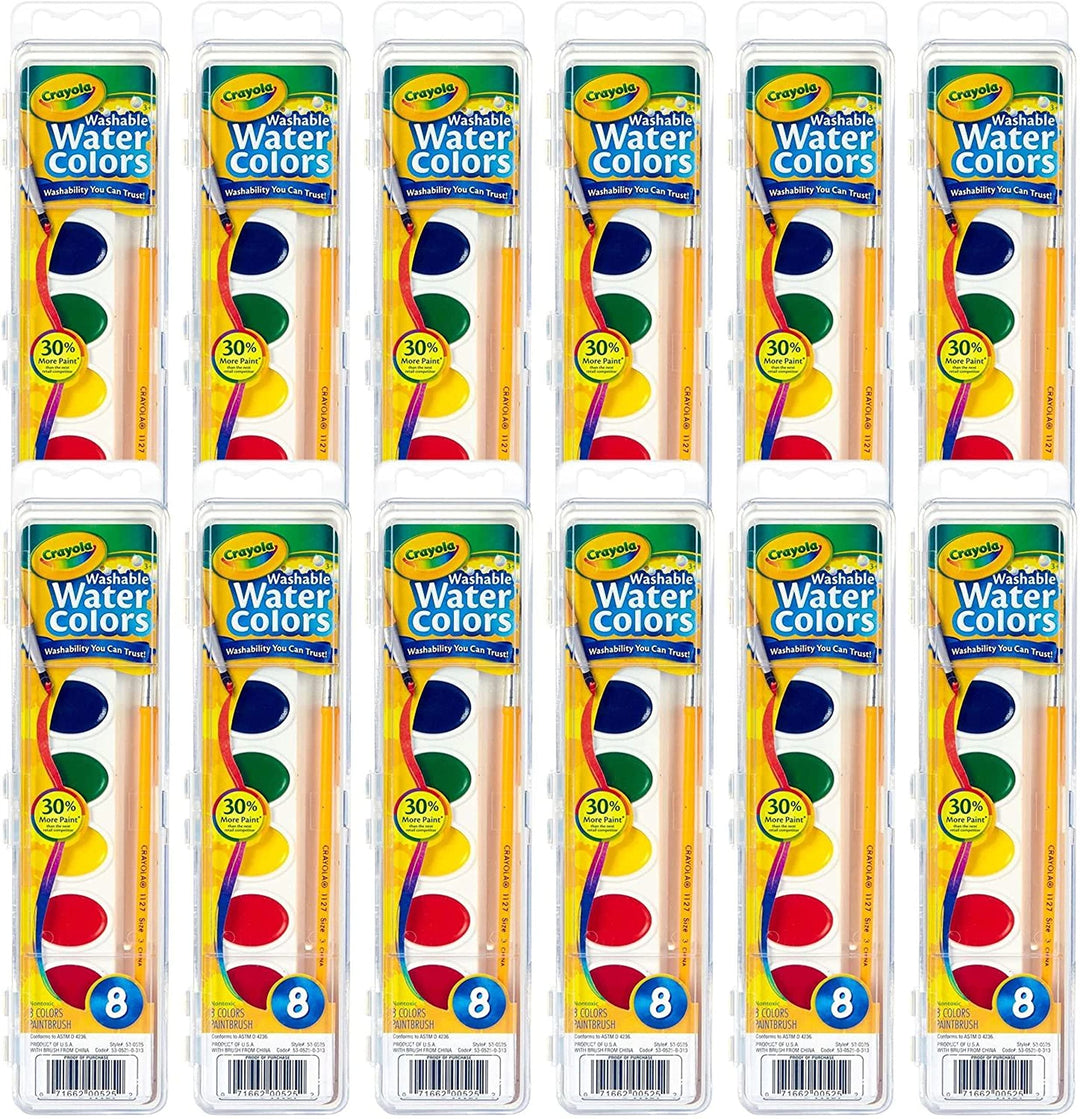 Crayola Washable Watercolors in 8 Vibrant Colors, 12 Paint Sets for Kids, Classroom Supplies