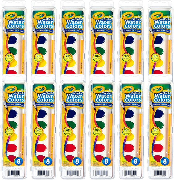 Crayola Washable Watercolors in 8 Vibrant Colors, 12 Paint Sets for Kids, Classroom Supplies