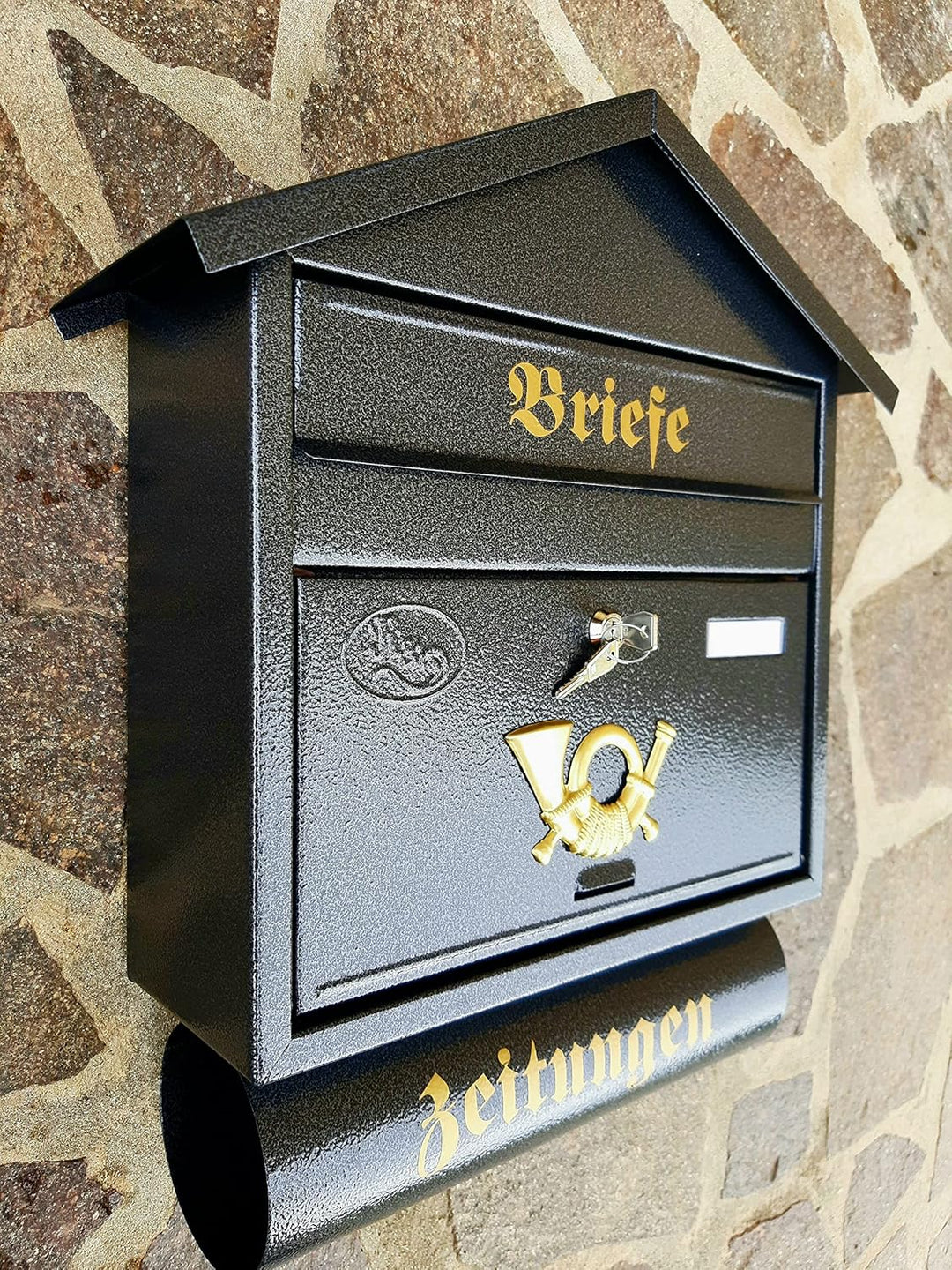 Pachurka & Dąże Grosser Briefkasten/Postkasten XXL Farbe: Anthrazit mit Zeitungsrolle + Montagemater