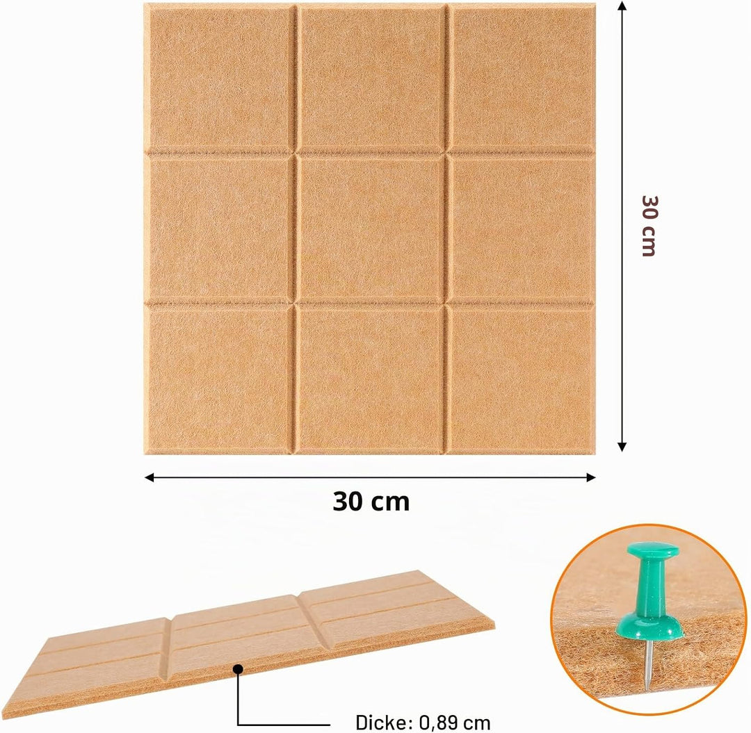 Uoisaiko Grosse Filz Pinnwand Selbstklebend mit 30 Pinnnadeln, 6 Stück 30x30cm Filzboard Memotafeln