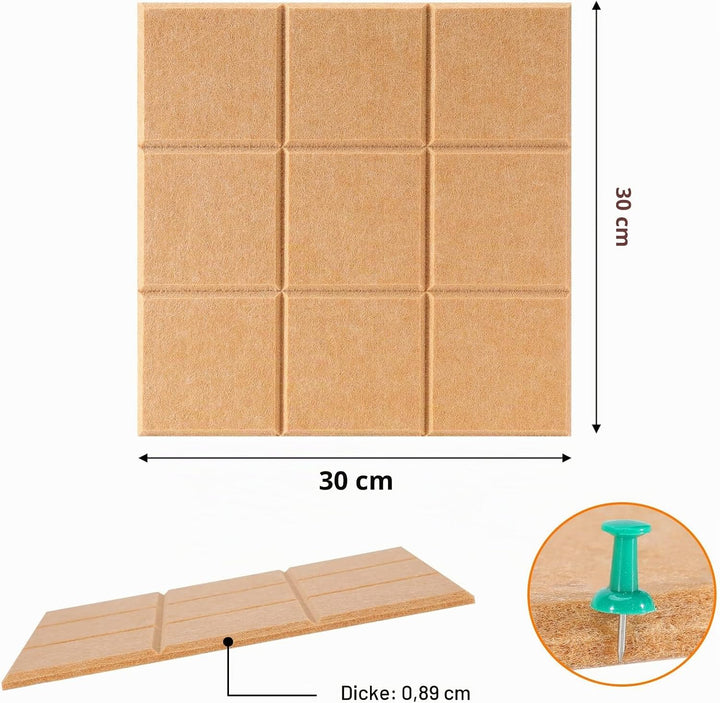 Uoisaiko Grosse Filz Pinnwand Selbstklebend mit 30 Pinnnadeln, 6 Stück 30x30cm Filzboard Memotafeln