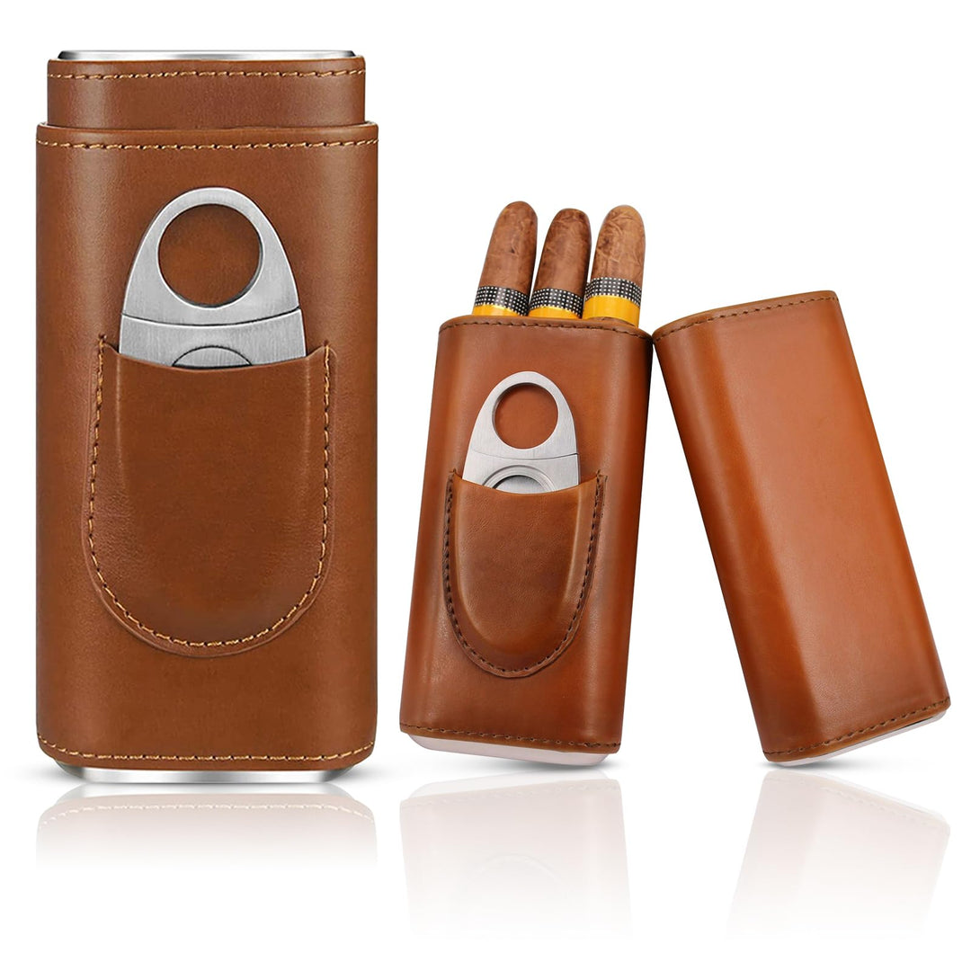 Leder-Zigarrenschachtel mit Schneider und Koffer, 3-tragbarer Keller, Etui für kurze Reisen, Geschen