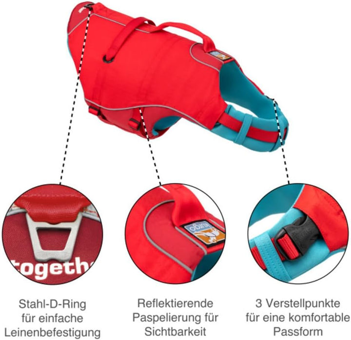 Kurgo Surf N Turf Hundeschwimmweste, Reissfestes Material, Mit Reflektoren und 2 Griffen ausgestatte