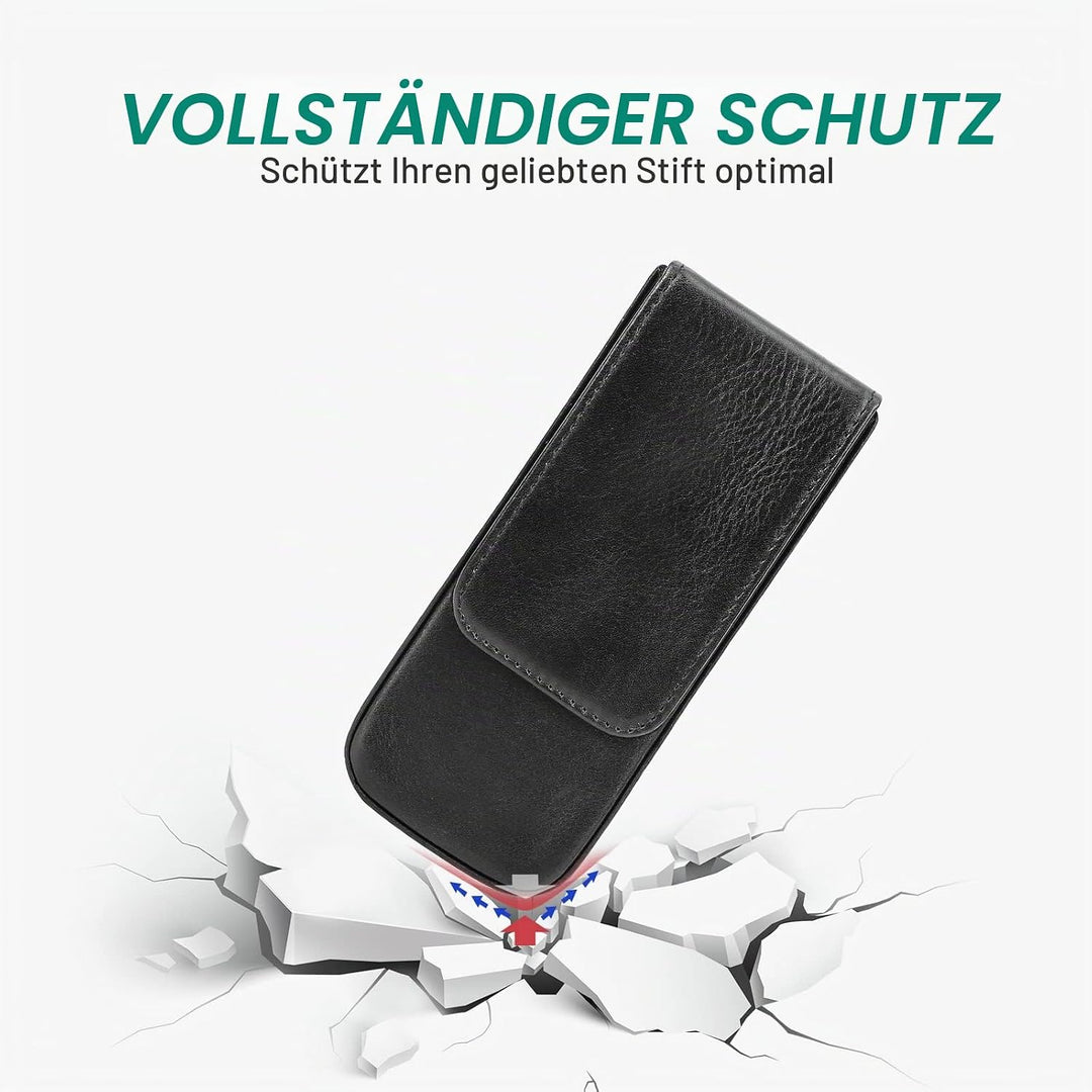 Hiram Leder-Füllhalteretui, Leder-Füllhalterbox für 3 Stifte mit Verstecktem Magnetischem Schnappver