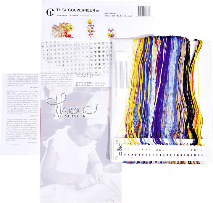 Thea Gouverneur 435A Kreuzstich-Set, Motiv: Stiefmütterchen, Aida, 18-fädig, für Erwachsene 435A Whi