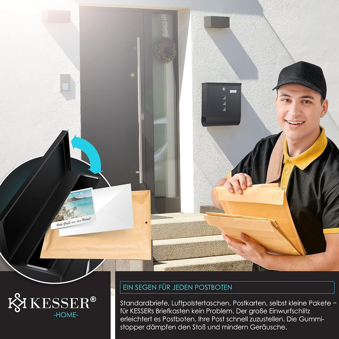 KESSER® Briefkasten Edelstahl mit Zeitungsfach Namensschild, Sichtfenster, gebürstet, 3X Schlüssel a