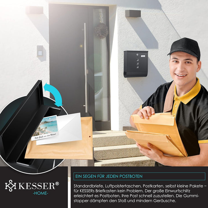 KESSER® Briefkasten Edelstahl mit Zeitungsfach Namensschild, Sichtfenster, gebürstet, 3X Schlüssel a