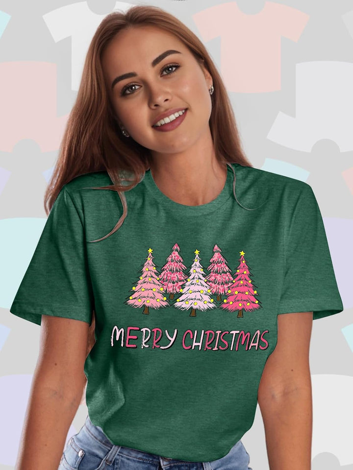 Weihnachts Tshirt Damen Merry Christmas T Shirt Xmas Tree Shirts A-grün2 S, A-grün2 S