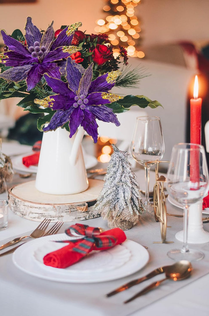 Briful 4 Stücke Weihnachtsstern Christbaumschmuck Kunstblumen Weihnachtsblumen Glitter Poinsettia Ku