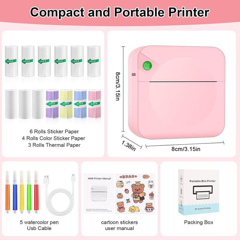 Ambesty Mini Drucker, Mobiler Fotodrucker, Tragbarer Mini Fotodrucker, Wireless Fotodrucker Thermodr