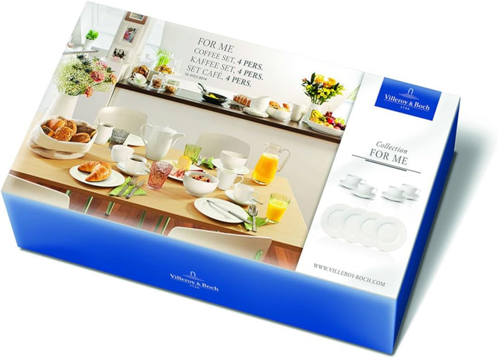 Villeroy und Boch For Me Kaffeeservice für 4 Personen, Premium Porzellan, Weiss, 12-tlg. Kaffee-Set