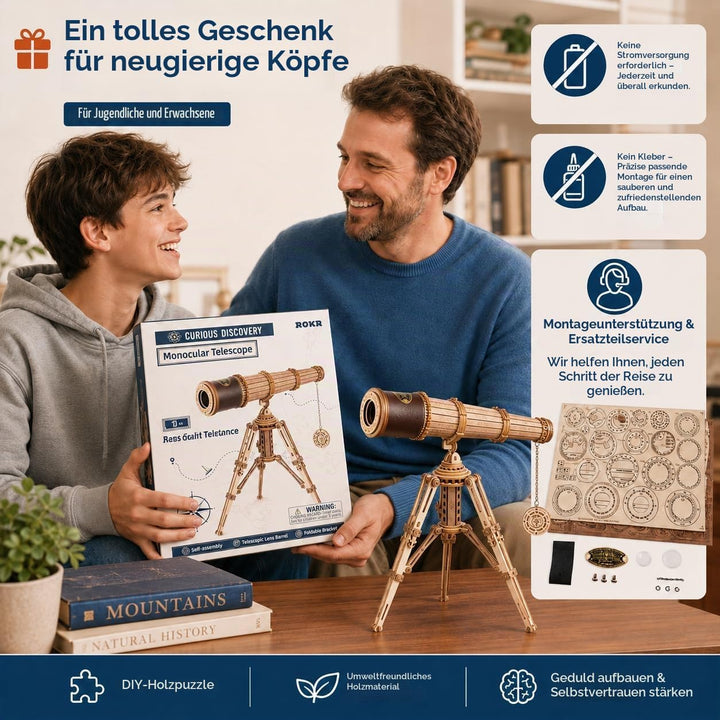 ROKR 3D Holzpuzzle Monokulares Teleskop Holz Modellbau Wissenschaft Geschenke für Erwachsene Kinder