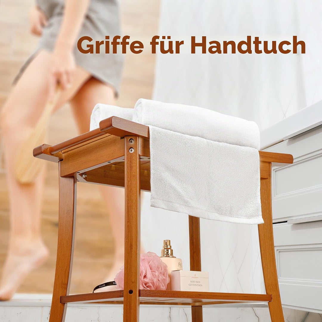 Utoplike Bambus Dusche Bank für Innen, Braun Badezimmer Hocker mit Griffen, Lagerung Regal, Holz Bad