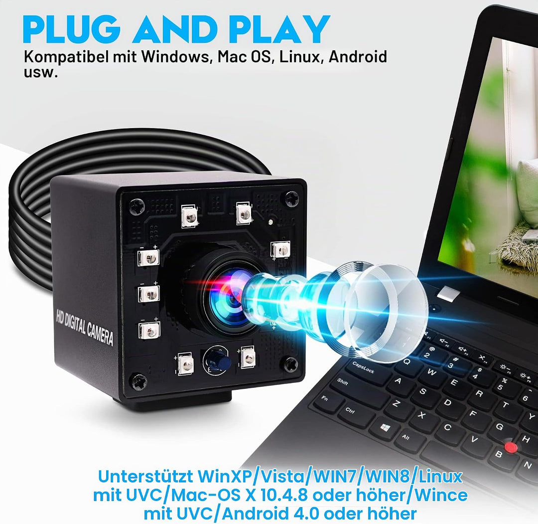 ELP USB Kamera 1080P Weitwinkel 170Grad Fisheye Webcam Full HD Nachtsicht Infrarot PC 100fps/60fps V