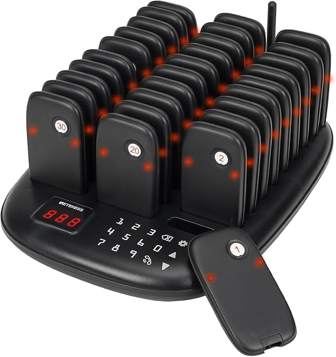 Retekess TD175P Pager Rufsystem, Pager Gastronomie, 30 Pagers, Draussen 1000M, 7 Rufmodi, Einfache P