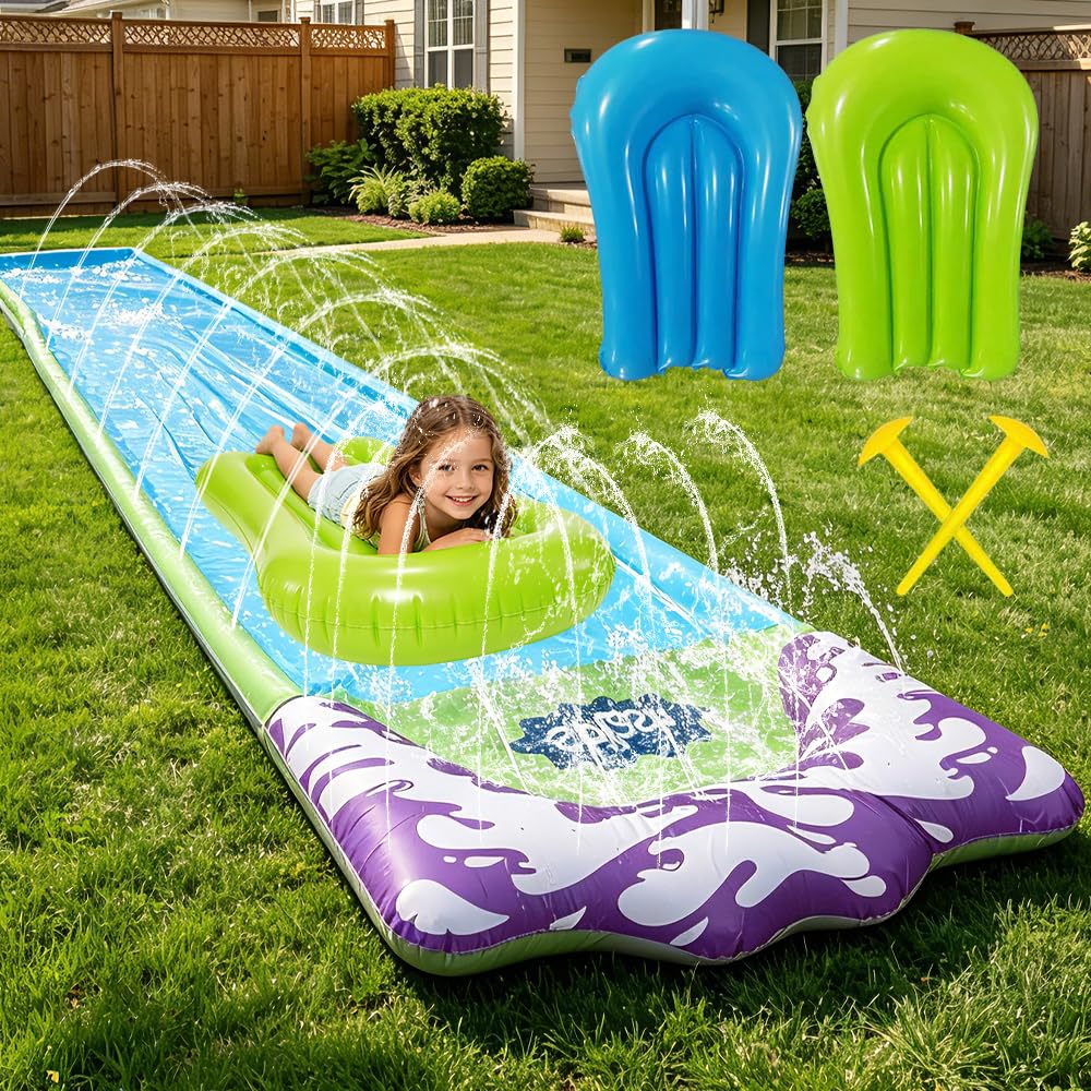 Wasserrutsche Garten, 480 x 70 cm Single Water Slide, Wasserrutschmatte mit 2 Bodyboards, Eingebaute