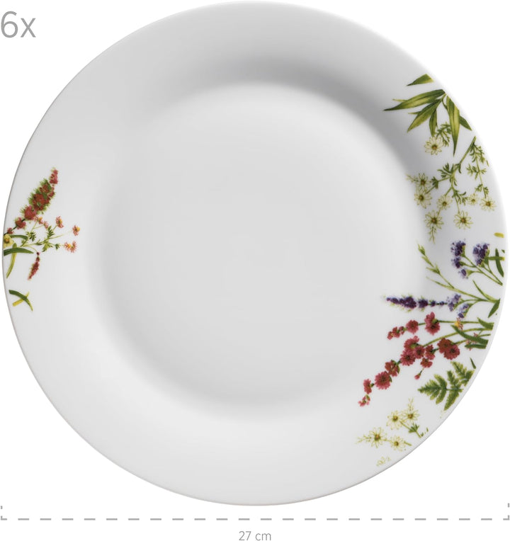 Mäser Herbal Garden, Tellerset für 4 Personen mit detailliertem Blumendekor, 18-tlg. Geschirr Set mi