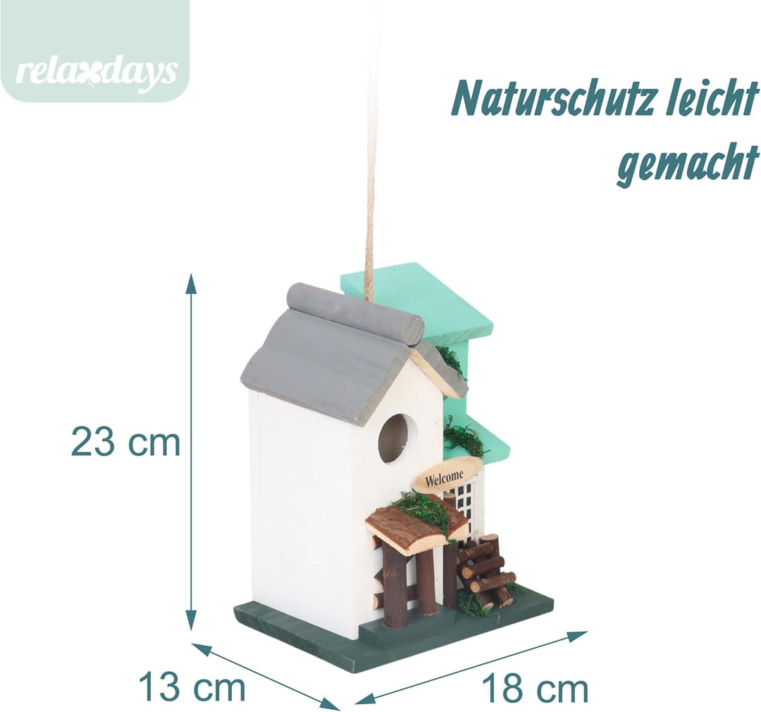 Relaxdays Deko Vogelhaus, Landhausstil, Holz, zum Aufhängen, HBT: 23 x 18 x 13 cm, Vogelvilla für Ga