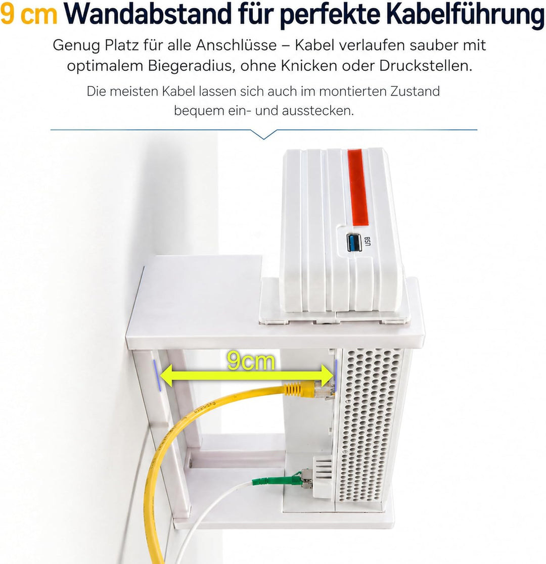 OSAZEE Wandhalterung für AVM FritzBox 5690 Pro – 9 cm Wandabstand für optimale Kabelführung – Überko