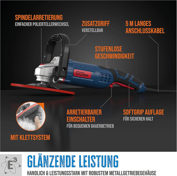 Güde 58110 Polierer AP 180-1150 E (Soft-Start-Funktion, 230 V, Stufenlose Drehzahlregulierung, Spann
