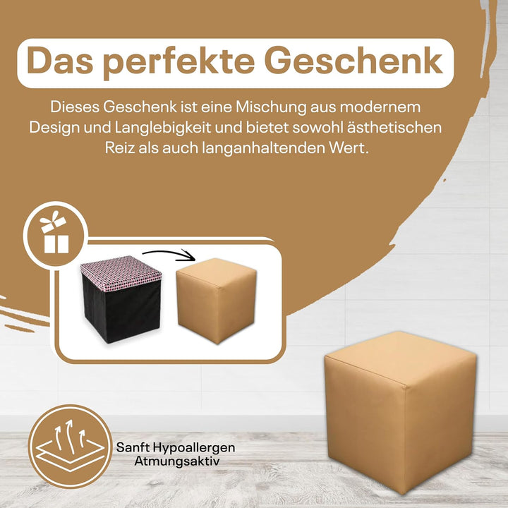 Best for Home Sitzhocker Kunstleder Sitzwürfel Bodenkissen Fusshocker 40x40x40 cm viele Farben (Beig