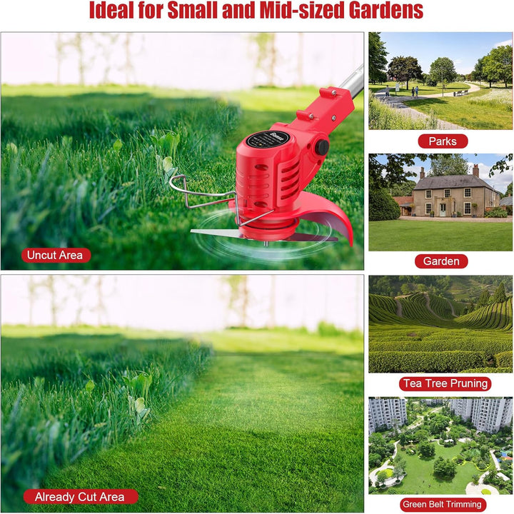 Bamse Rasentrimmer mit Akku – Akku Rasentrimmer, 11000 U/min, 2x2000mAh, Teleskopgriff 85–120cm, 2 S