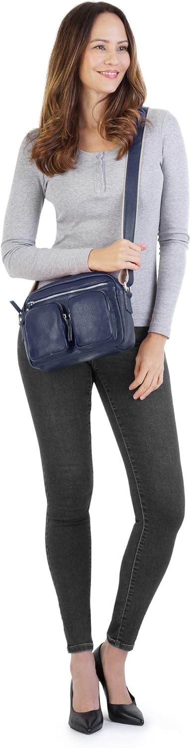 Samantha Look Umhängetasche echt Leder Damen | Made in Italy, Crossbody Bag mit Aussentaschen, Schul