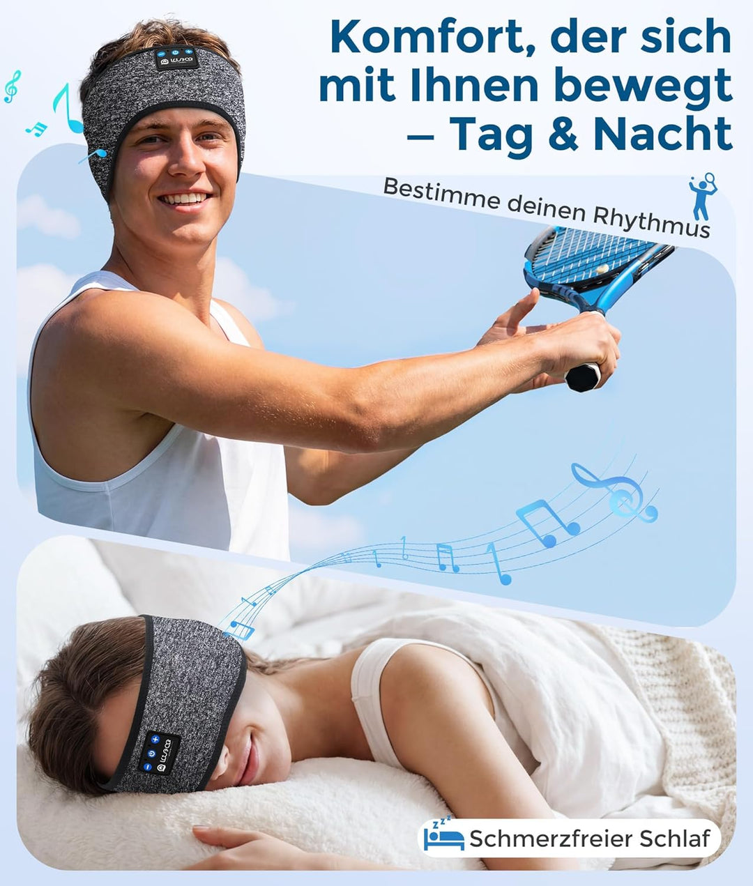LOVE EYE Schlafkopfhörer Bluetooth, Kopfhörer Schlafen, Schlaf Stirnband Kopfhörer Headband Schlafma