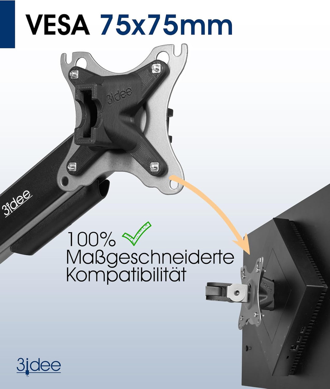 3IDEE VESA Adapter kompatibel mit HP Omen 25i Monitor - Monitor Halterung Adapter 75x75 mm - für Mon