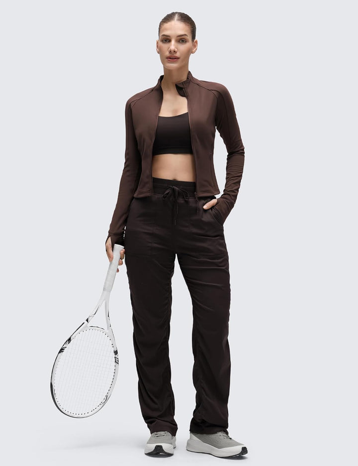 CRZ YOGA Damen Butterluxe Full Zipper Sport Jacke Zip Tasche Crop Running Laufjacke Gym Langarmshirt