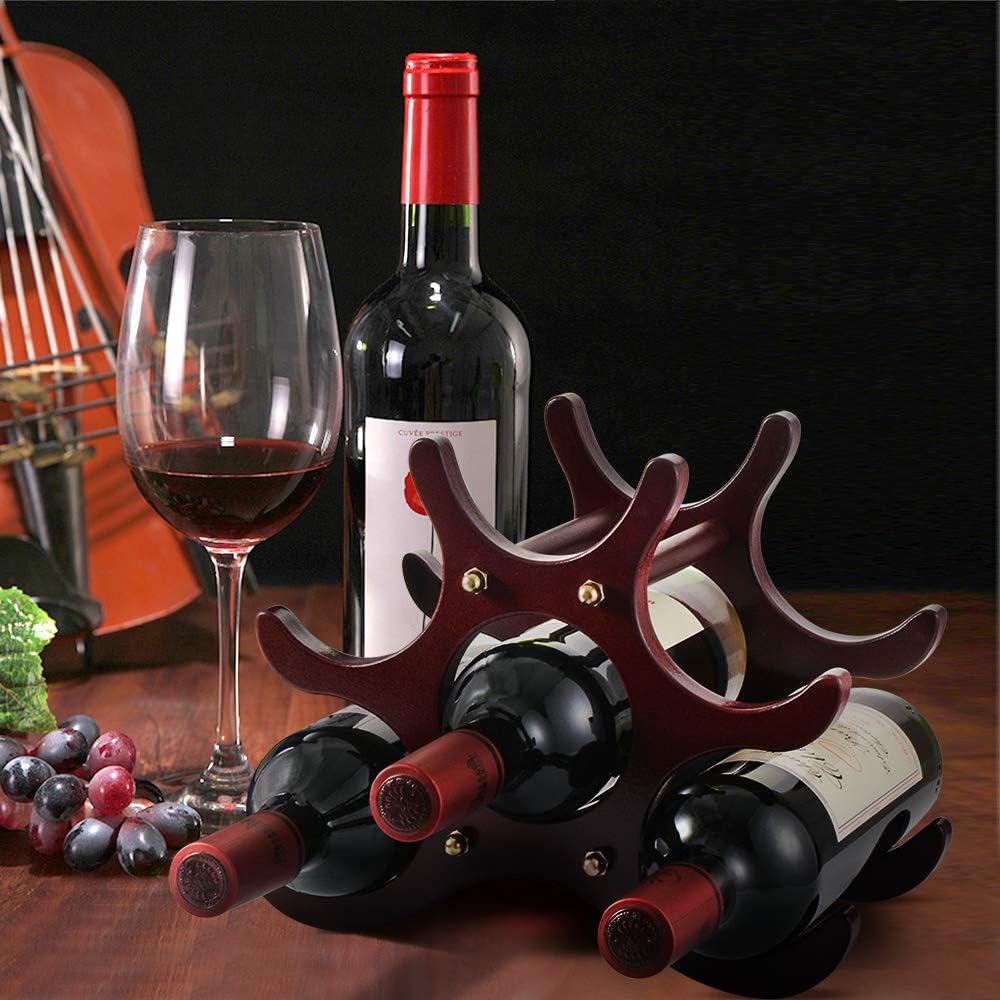 Gimars Weinregal aus Holz, Flaschenregal klein für 6 Flaschen Wein, Weinständer dunkel, Weinflaschen