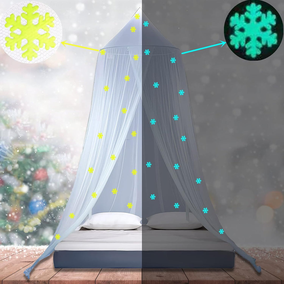 Prinzessin Betthimmel leuchtet im Dunkeln, Weihnachten Schneeflocken Betthimmel für Mädchen Zimmer D