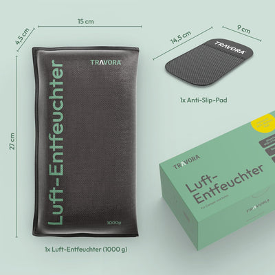 TRAVORA Luftentfeuchter Auto Kissen 1 kg mit Anti-Rutsch Pad - Entfeuchter Auto - Luftentfeuchter Au