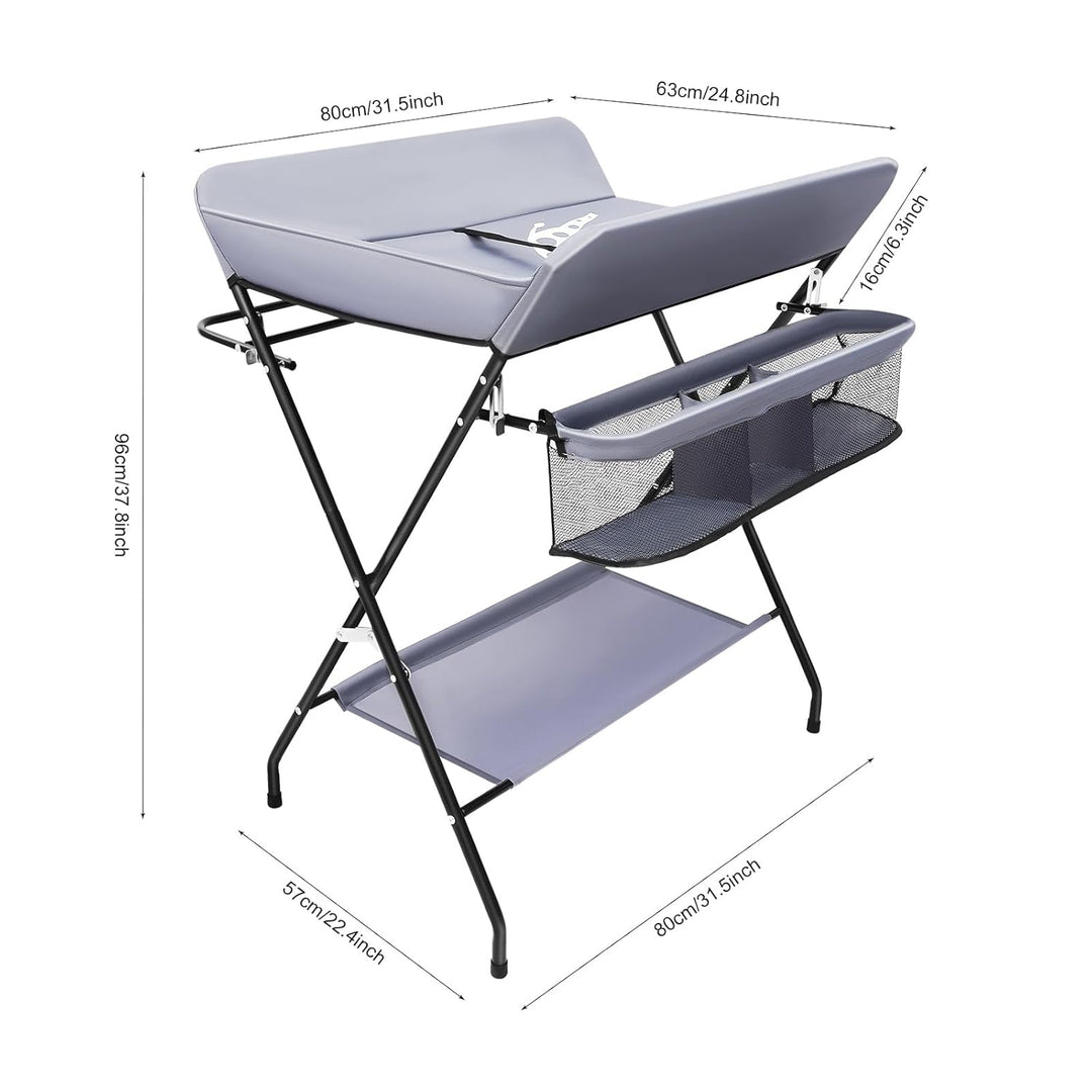 WOLEGM Baby Wickelkombi, Klappbare Wickelkommode, Mobiler Wickeltisch mit Sicherheitsgurt und Ablage