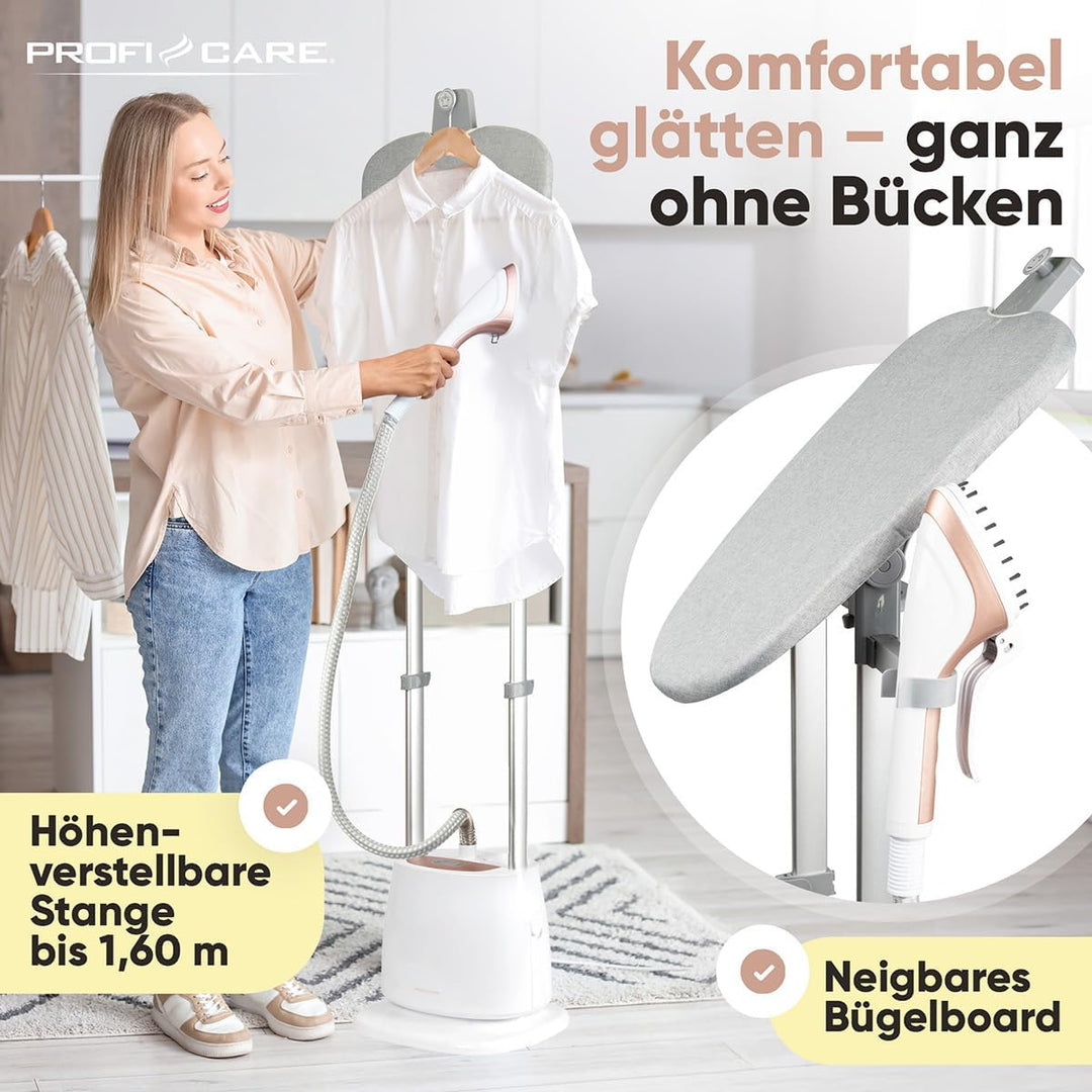 ProfiCare® Stand-Dampfglätter | schnell einsatzbereit | bis zu 40 min. bügeln | neigbares Bügel-Boar