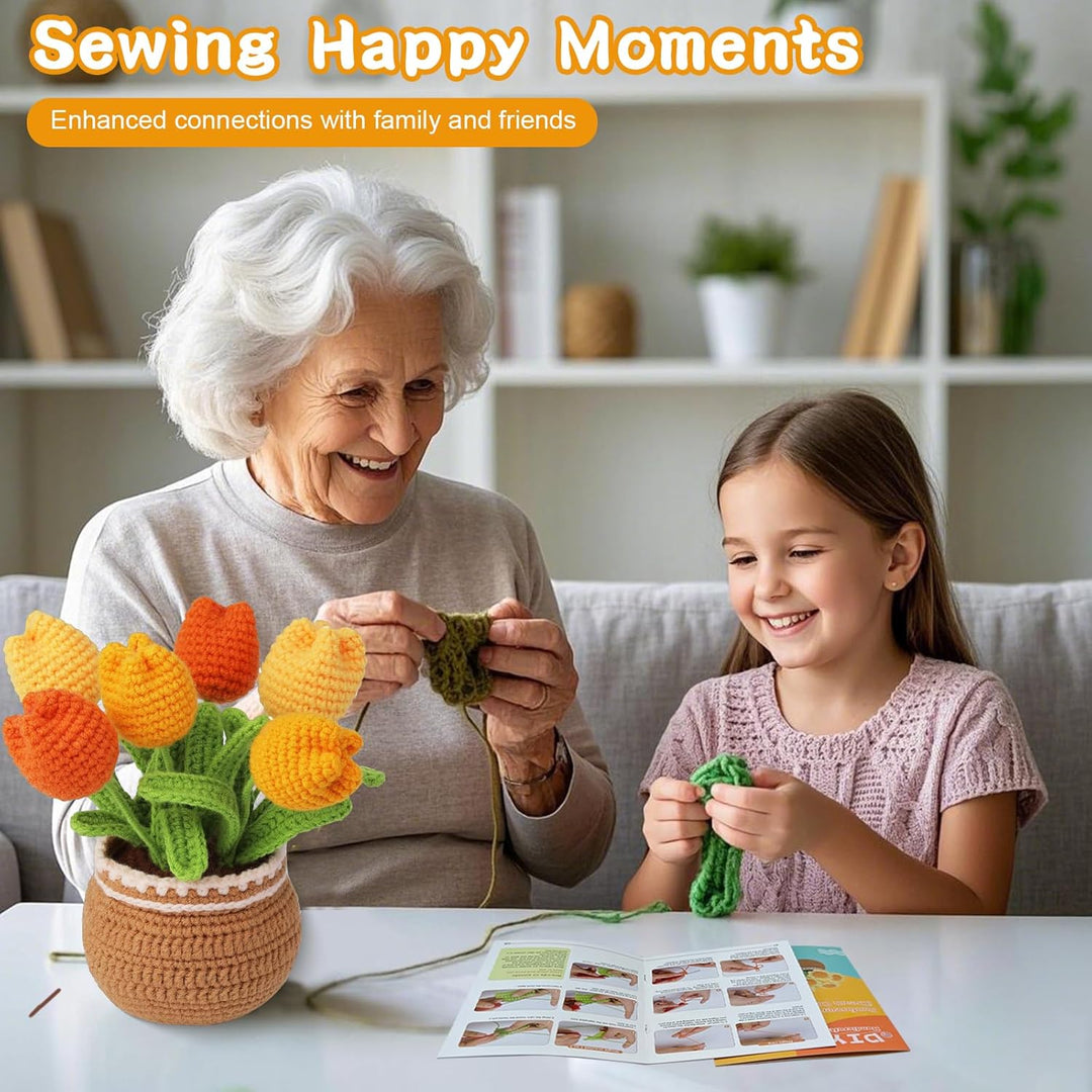 Lonsien Häkelset Kinder Tulpen Häkeln für Anfänger Komplett Amigurumi set Stricken für Anfänger Set