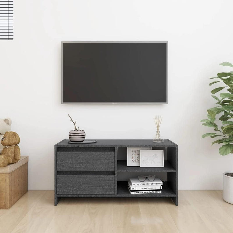 homiuse TV-Schrank TV Lowboard Grau 80x31x39 cm Massivholz Kiefer TV Board Fernsehschrank Fernsehtis