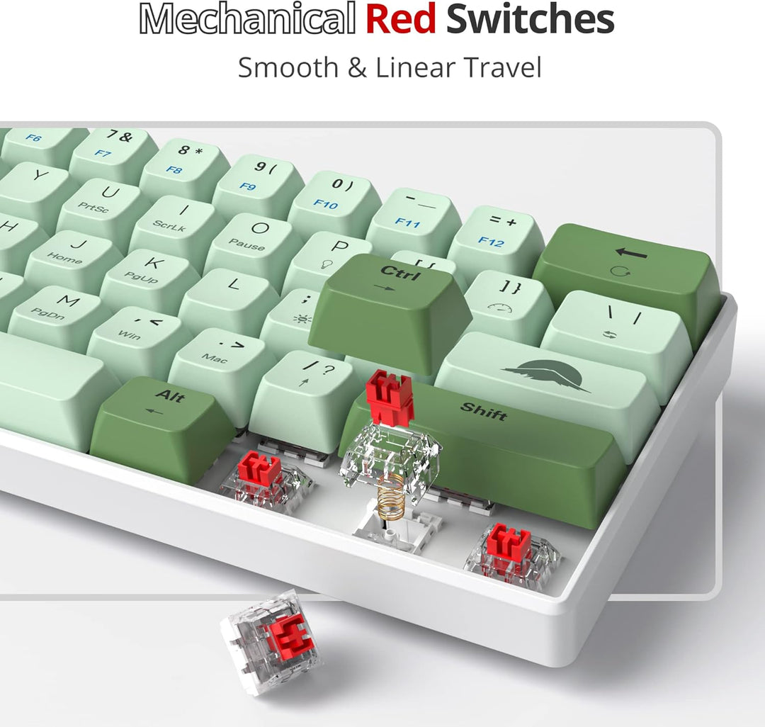 Fogruaden Matcha 60% mechanische Gaming-Tastatur, USB-C, 61 Tasten, RGB-Hintergrundbeleuchtung, rote