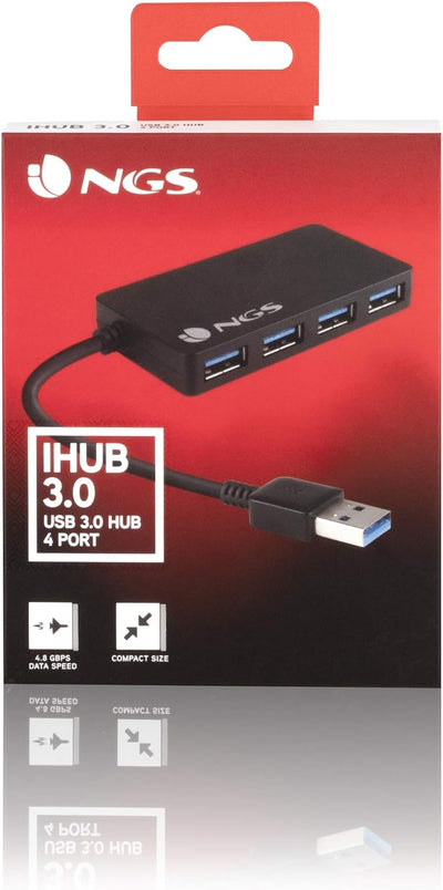 NGS USB HUB IHUB3.0 - USB 3.0 Hub mit 4 Ports, Übertragungsrate von bis zu 5 Gbps, Schwarz IHUB 3, I