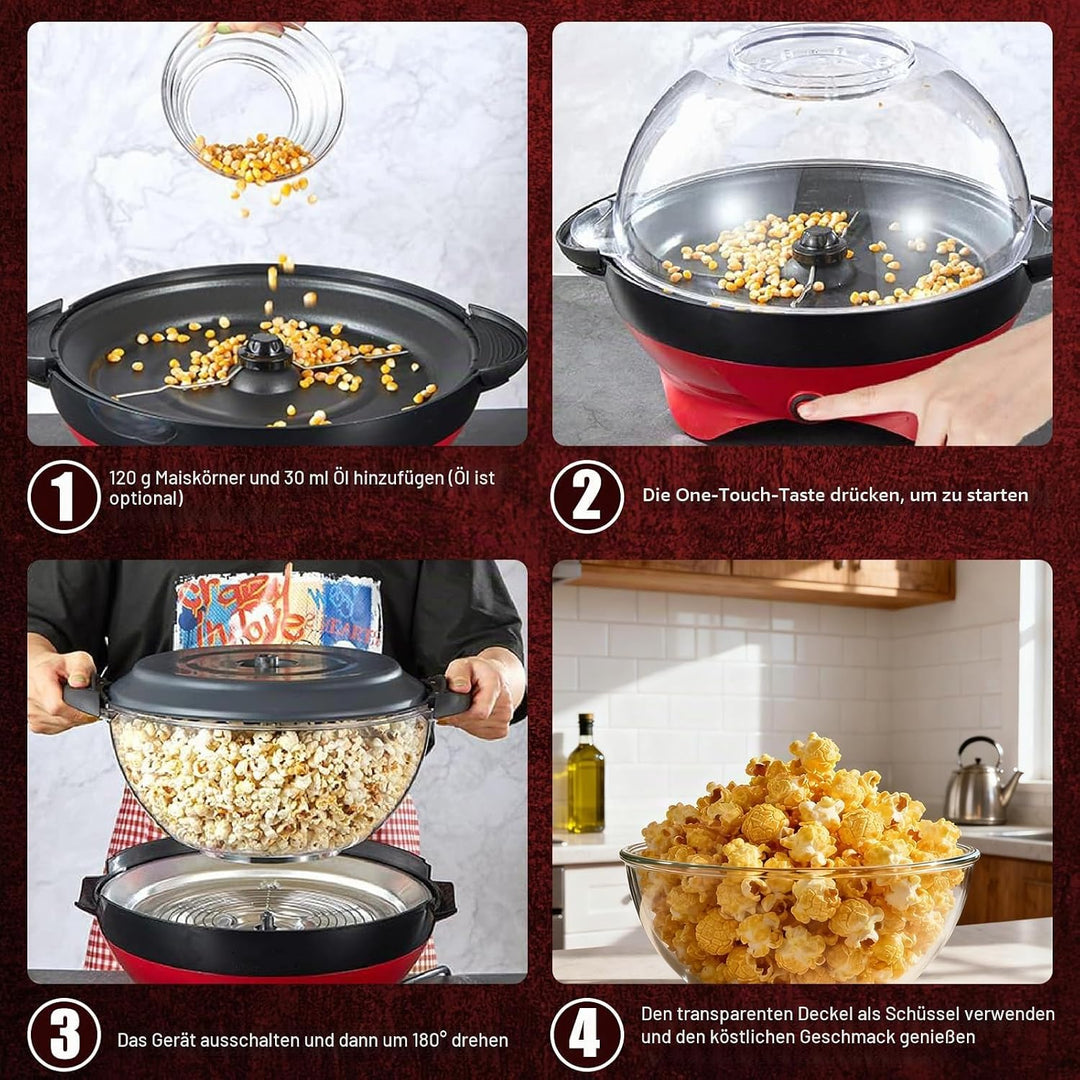 Cozary Popcornmaschine,5L Popcorn-Maker Gross für Zuhause für Zucker, Öl, Butter, mit Abnehmbarer He