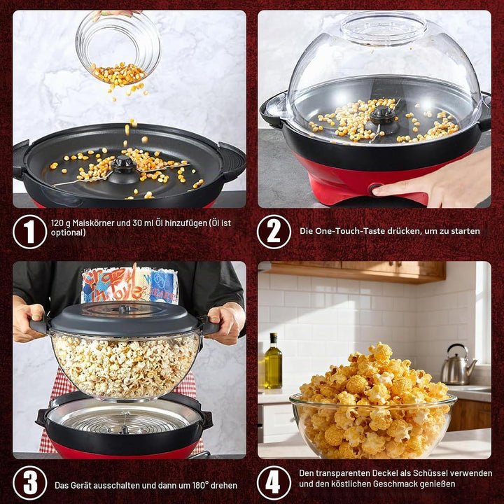 Cozary Popcornmaschine,5L Popcorn-Maker Gross für Zuhause für Zucker, Öl, Butter, mit Abnehmbarer He