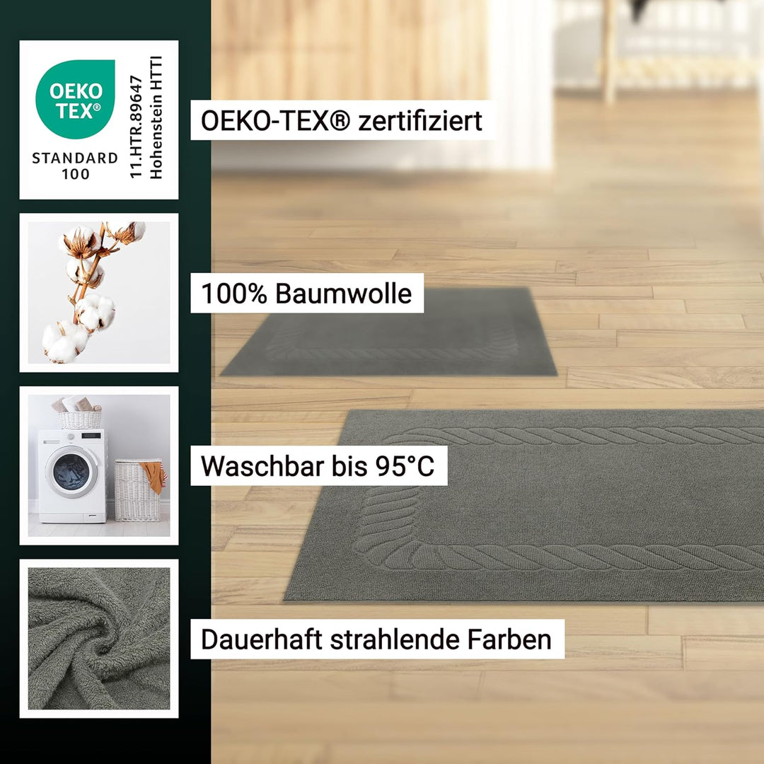 ZOLLNER 2er Set Badematten - weiche und saugstarke Duschvorleger - waschbar bis 95°C - Baumwolle - 5