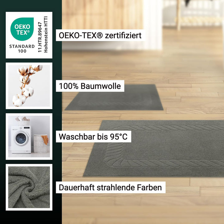 ZOLLNER 2er Set Badematten - weiche und saugstarke Duschvorleger - waschbar bis 95°C - Baumwolle - 5
