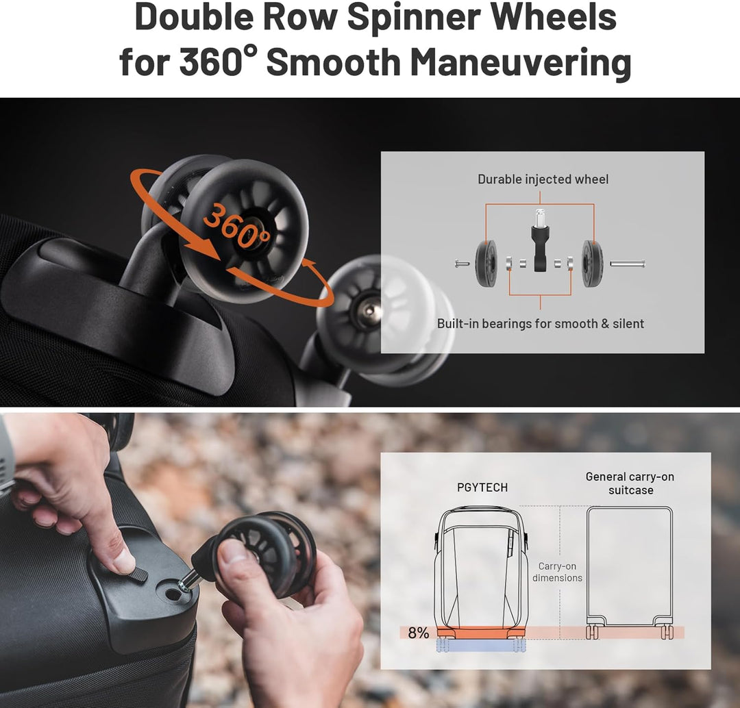 PGYTECH 2 in 1 Kamera Rucksack mit Rollen, DSLR/SLR/Spiegellose/Stativ Fotorucksack für Reisen Fotog