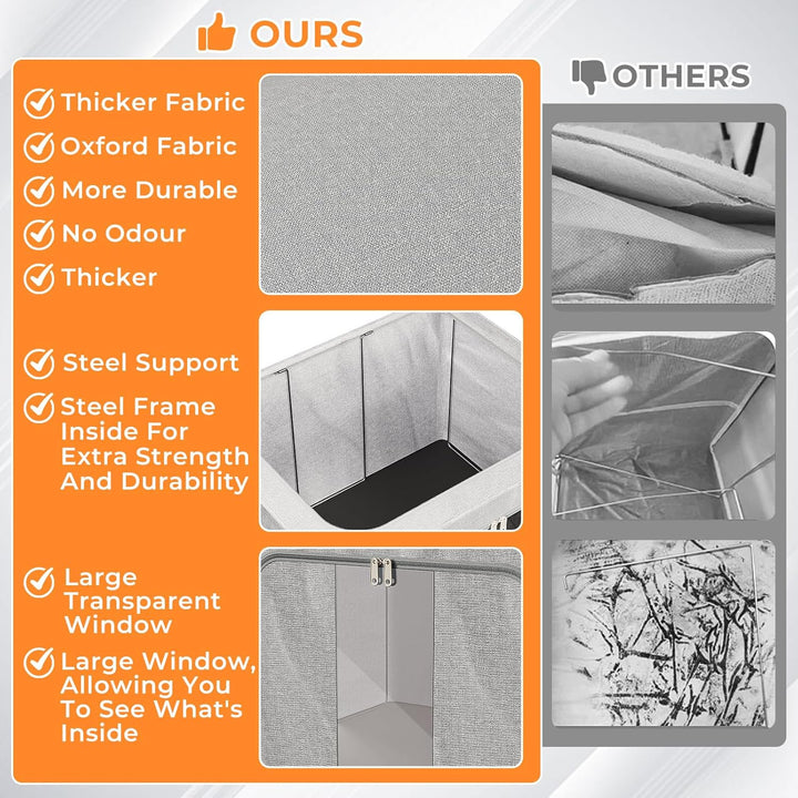 3 Stück Feste Aufbewahrungstasche, 66L Kleideraufbewahrung Box Mit Metallrahmen, Stapelbare Faltbare