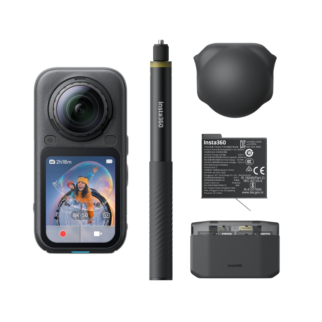 Insta360 X6 Essentials Bundle - 8K 360° Action-Kamera, Dual 1/2.8 cm Sensoren, extra Akku, Ladekoffe