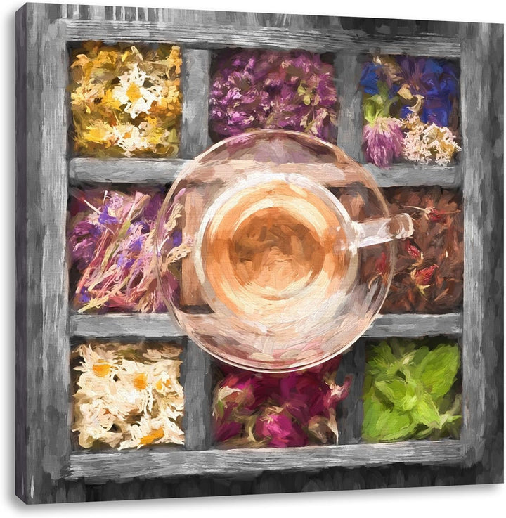 Pixxprint Teeglas als Leinwandbild Quadratisch/Grösse: 70x70 / Wandbild/Kunstdruck/fertig bespannt,