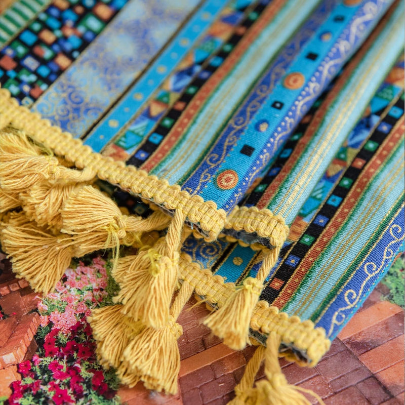 Freyamy Vorhang 160x150cm Boho Bunt Blau Baumwolle Leinen Landhausstil Vintage Vertikale Streifen Bl