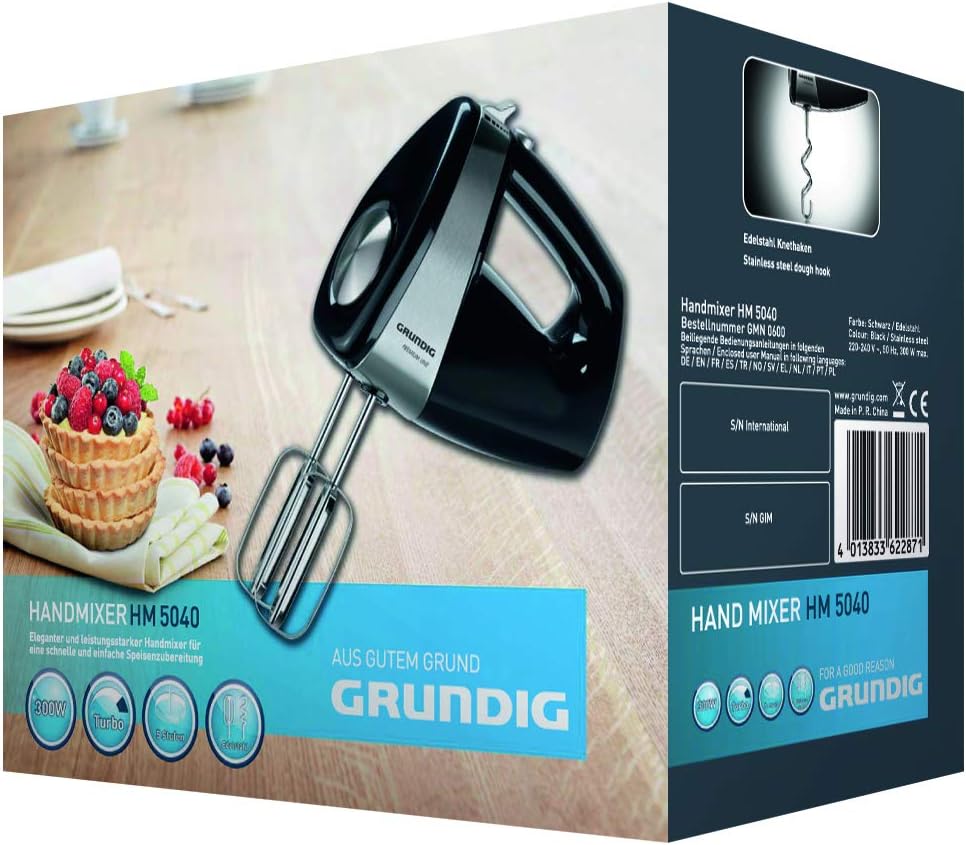 Grundig HM 5040 Premium-Handmixer (300 Watt), schwarz-silber & Philips Toaster – 2 Toastschlitze, 8